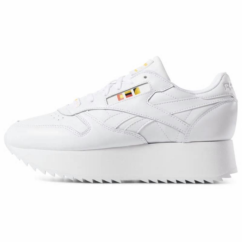 Tenisi Reebok Classic Leather Double X Gigi Hadid Dama Albi/Rosii/Negrii/Aurii Romania YW1250FV